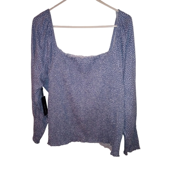 Black Tape Smocked Blouson Sky Blue Dot Cottage Core Poet Sleeved Plus Top 2X - Picture 6 of 9